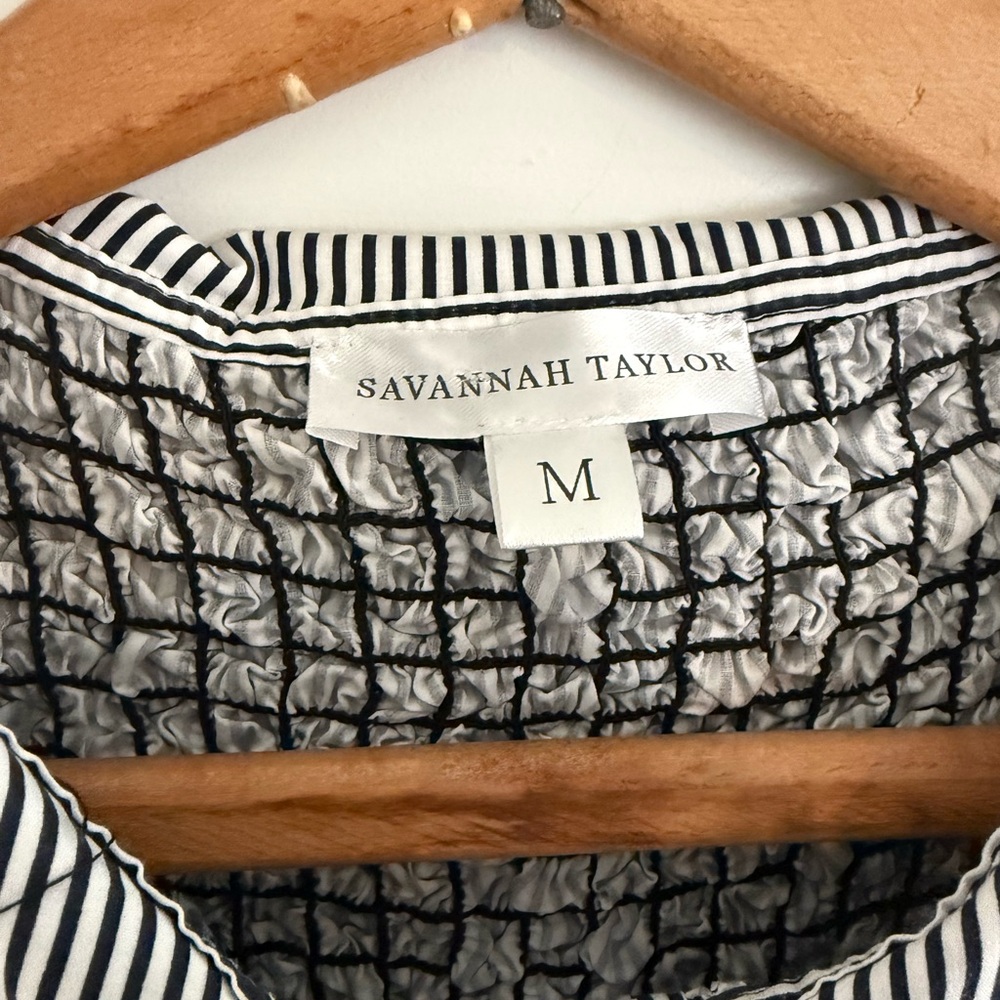 Savannah Taylor Rebecca Cotton Striped Midi Dress with Ruffled Collar EUC G000 - Picture 5 of 10